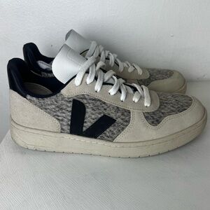 Veja V-10 Flannel Sneakers Shoes Snow Black Womens Size US 8 EU 39